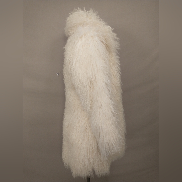 White Mongolian Curly Lamb Fur Coat Reversible to Patchwork Jacket Fun Sexy Real - Picture 6 of 16